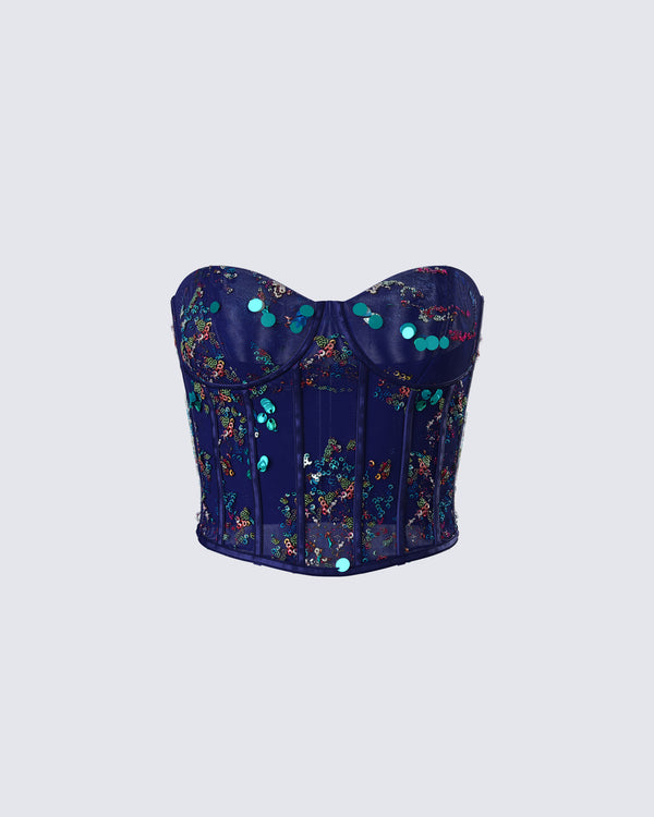 finesse Jadira Blue Sequin Corset Top