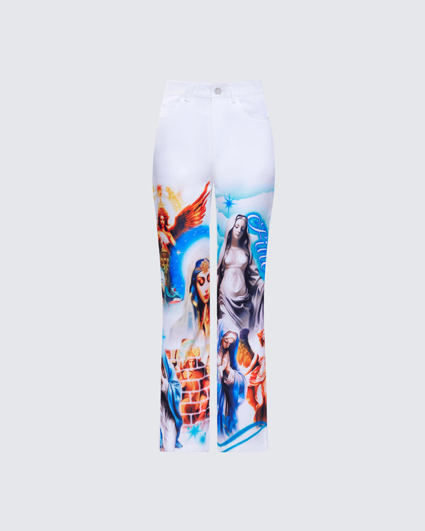 finesse Jadyn Multi Deity Print Twill Pant