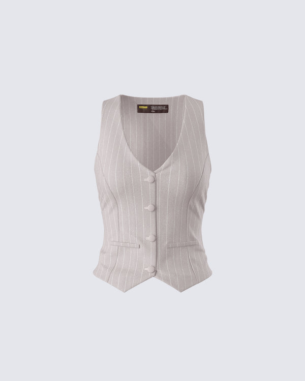 finesse Jaelyn Beige Pinstripe Vest