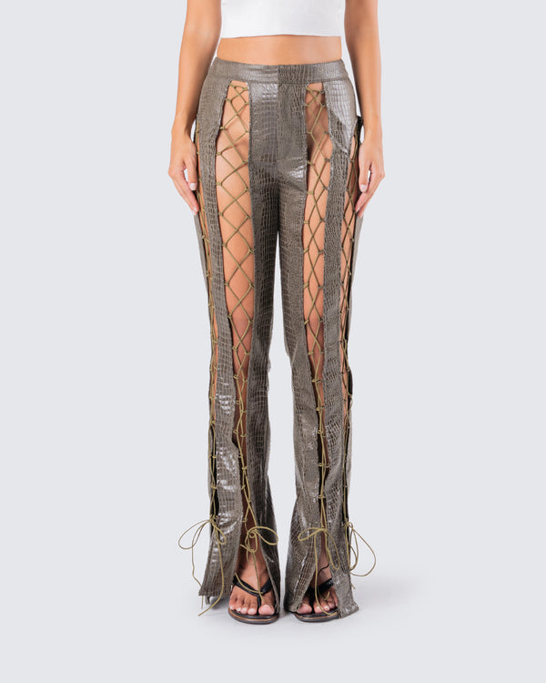 Finesse Jax Olive Lace Up Pants