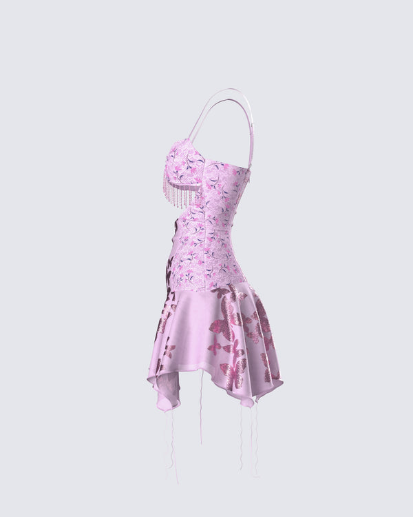 Finesse Jaxie Pink Lace Sequin Micro Mini Dress