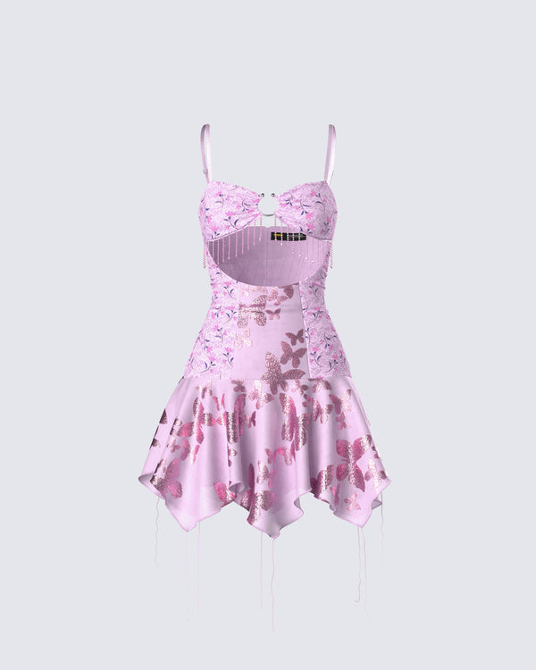 finesse Jaxie Pink Lace Sequin Micro Mini Dress