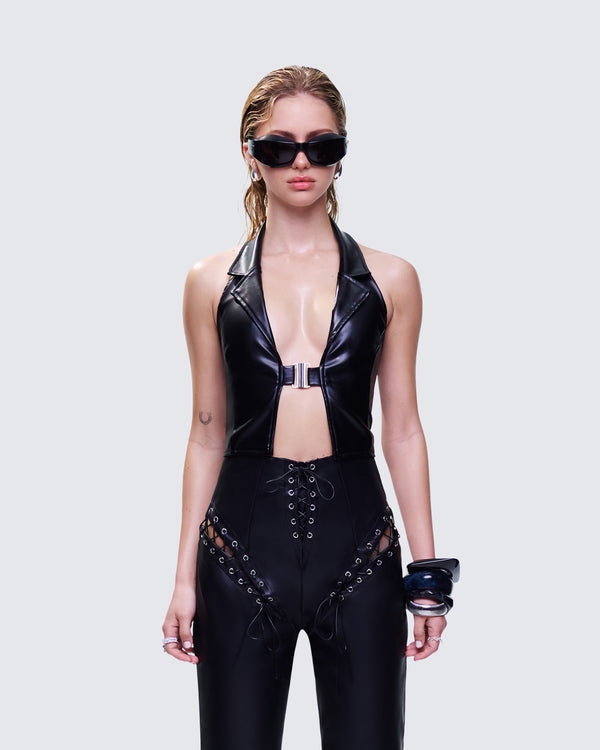 Finesse Jaxon Black Leather Top