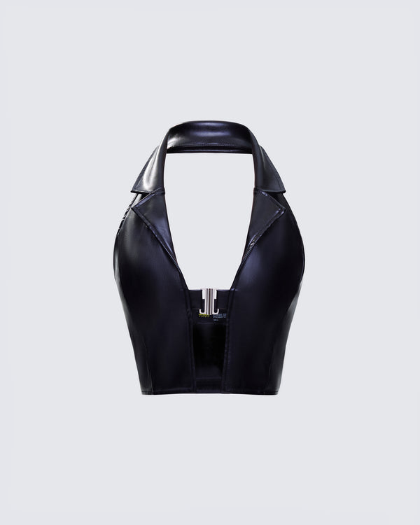 finesse Jaxon Black Leather Top