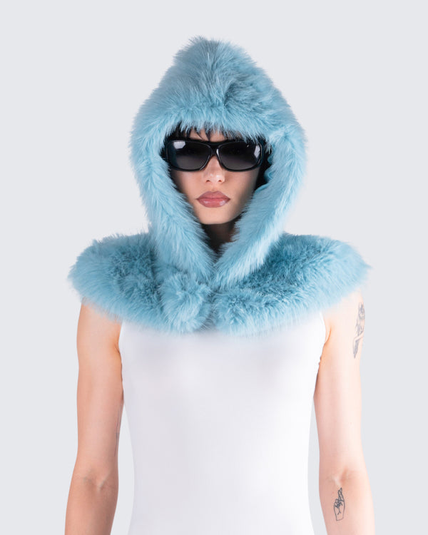 Finesse Jayden Aqua Fur Hood