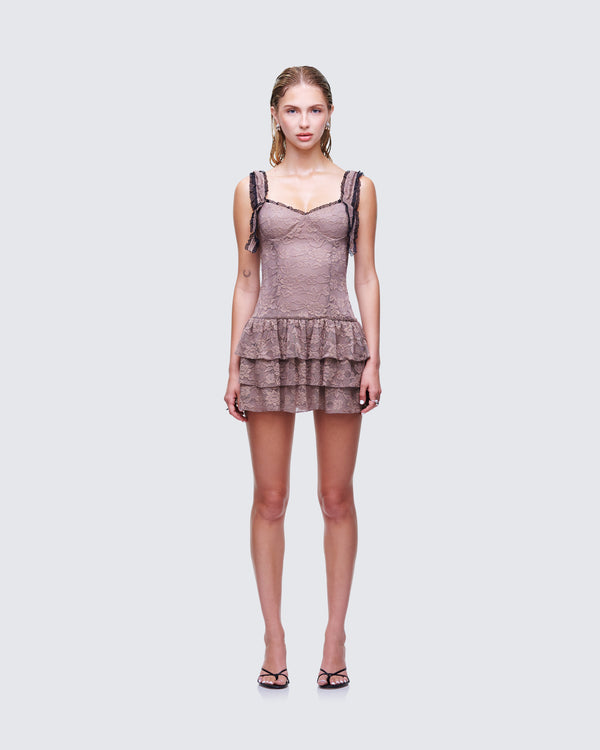 Finesse Jayella Tan Lace Mini Dress