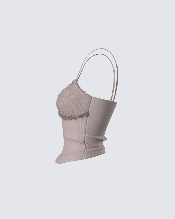 Finesse Jena Brown Pinstripe Strappy Top