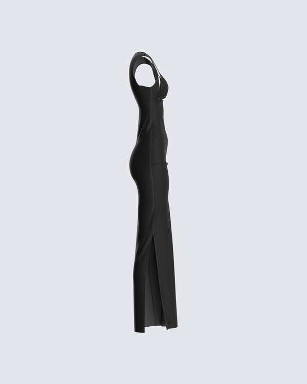 Finesse Jett Black Knit Cut Out Maxi Dress