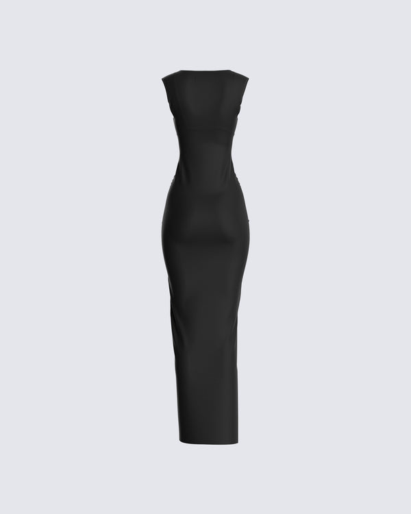 Finesse Jett Black Knit Cut Out Maxi Dress