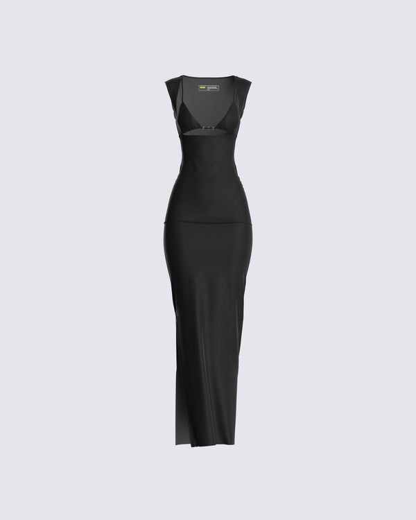 finesse Jett Black Knit Cut Out Maxi Dress