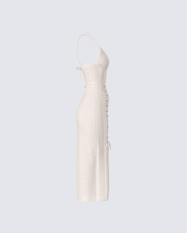 Finesse Jing Ivory Crochet Knit Midi Dress