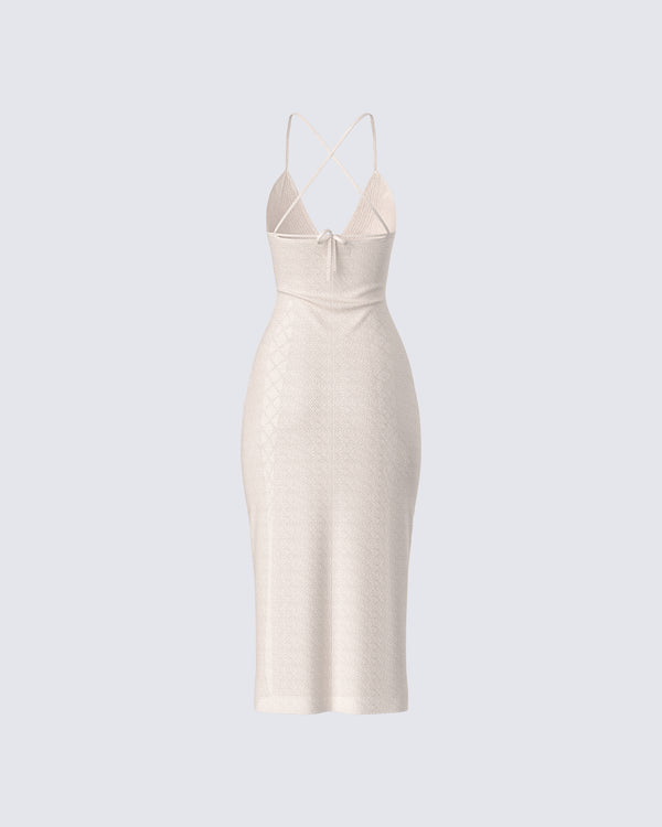 Finesse Jing Ivory Crochet Knit Midi Dress