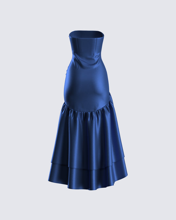 Finesse Jo Navy Ruffle Maxi Dress