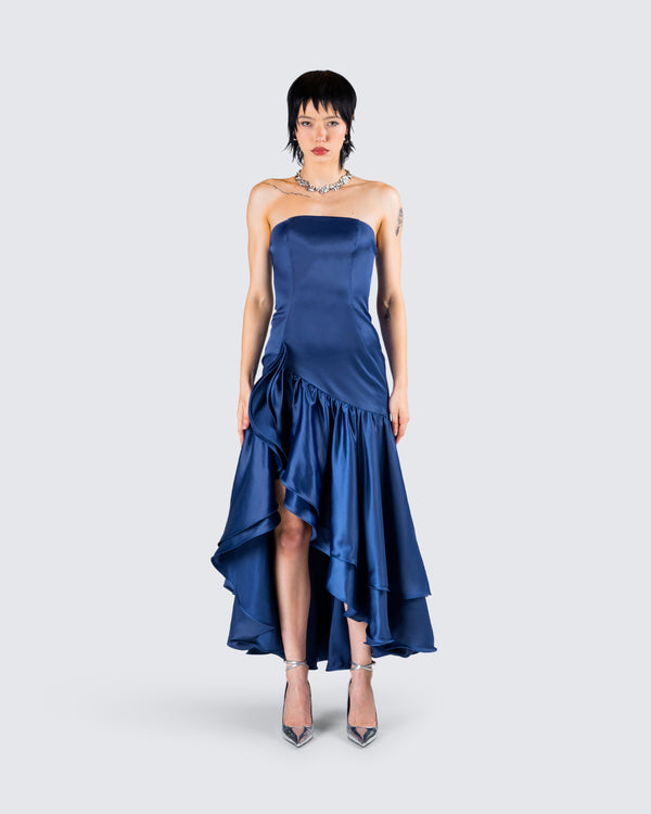 Finesse Jo Navy Ruffle Maxi Dress