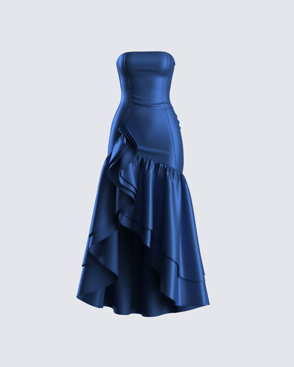 finesse Jo Navy Ruffle Maxi Dress