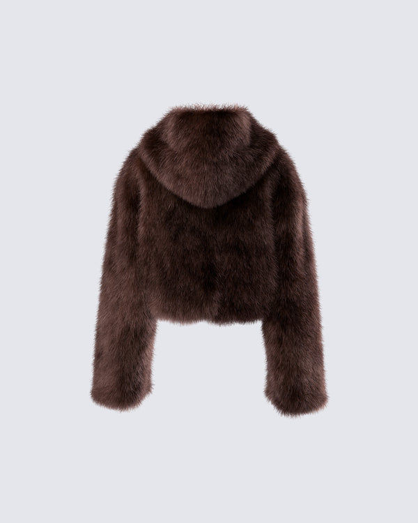 Finesse Joaquina Brown Fur Cropped Coat