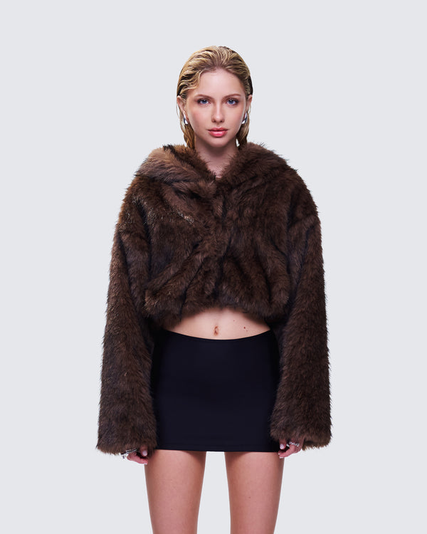 Finesse Joaquina Brown Fur Cropped Coat