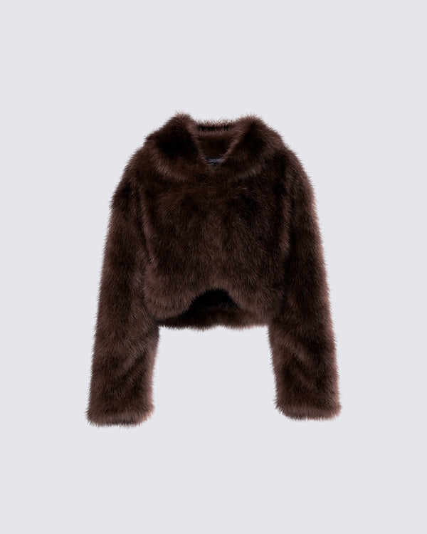 finesse Joaquina Brown Fur Cropped Coat