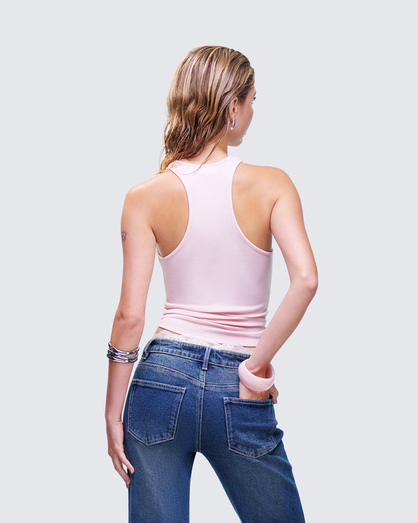 Finesse Joel Pink Ribbed Slogan Tank