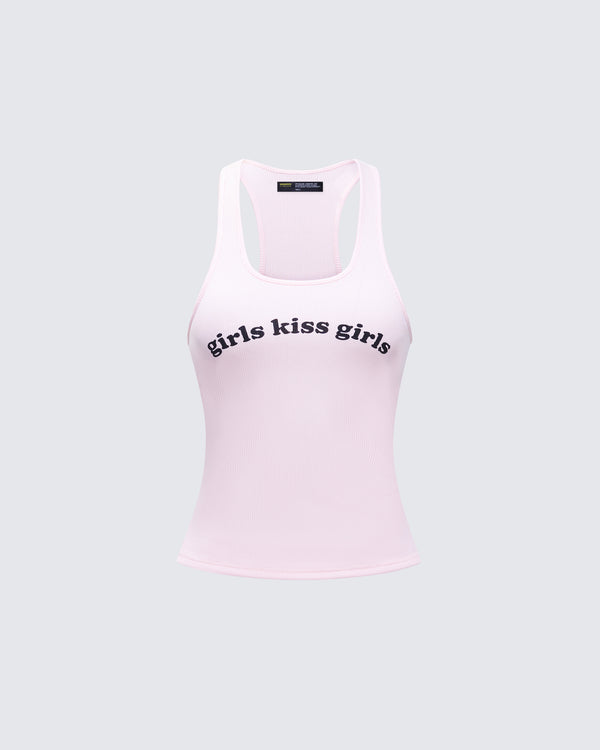 finesse Joel Pink Ribbed Slogan Tank