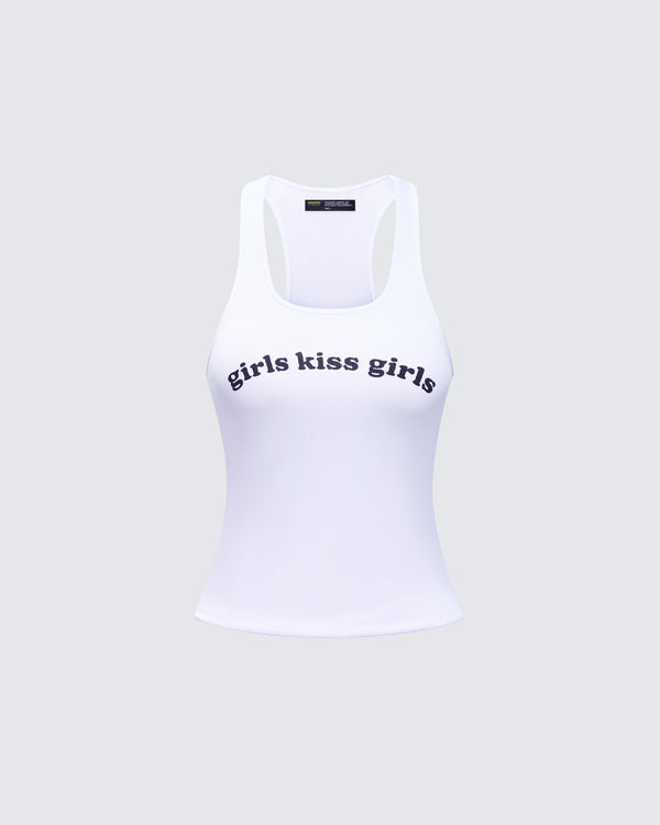 finesse Joel White Ribbed Slogan Tank