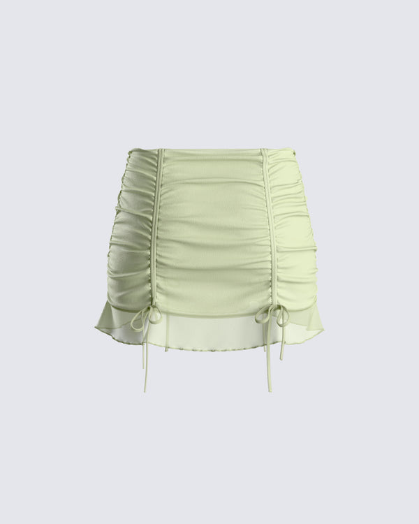 Finesse Jolie Olive Mesh Ruched Mini Skirt