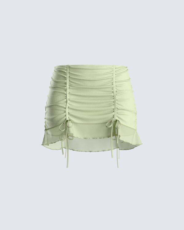 finesse Jolie Olive Mesh Ruched Mini Skirt