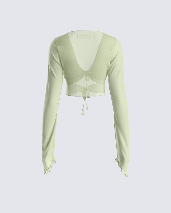 Finesse Jolie Olive Mesh Tie Front Top