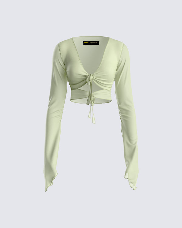 finesse Jolie Olive Mesh Tie Front Top