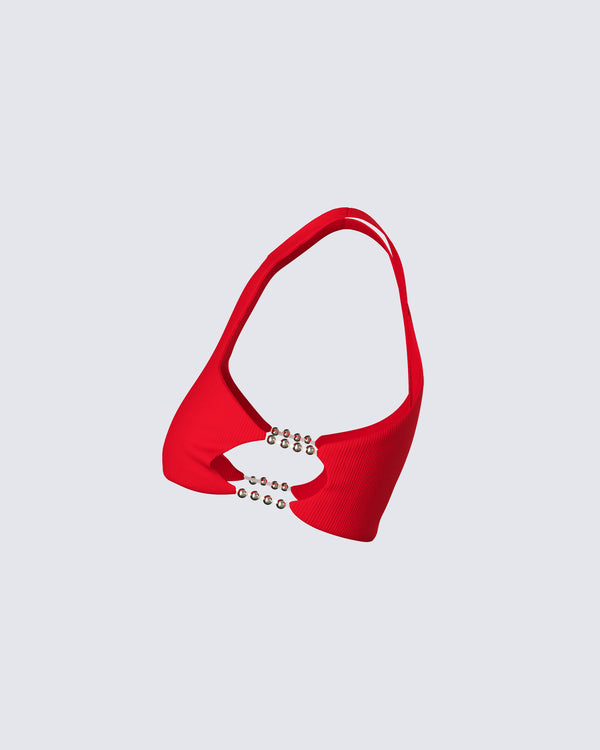 Finesse Jordy Red Rib Cropped Racer Top