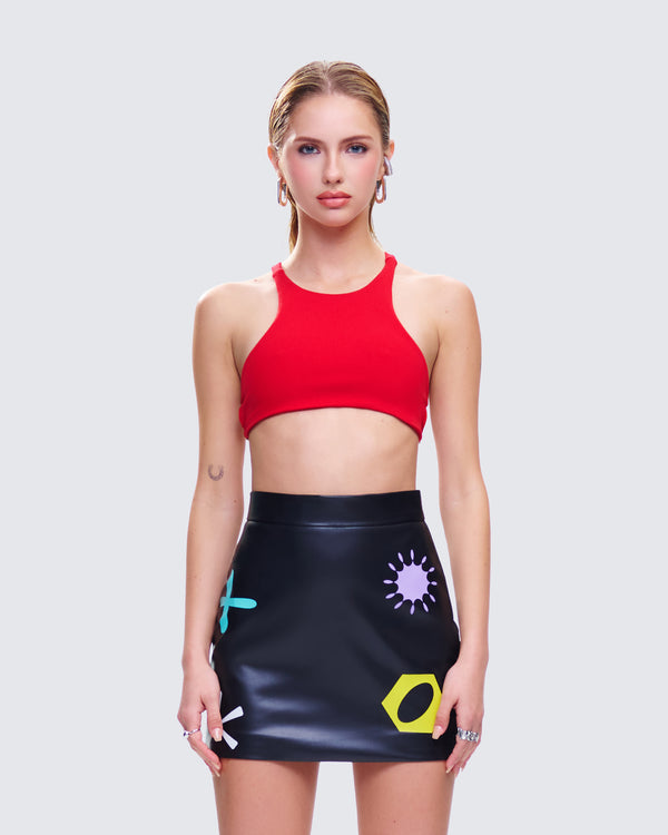 Finesse Jordy Red Rib Cropped Racer Top