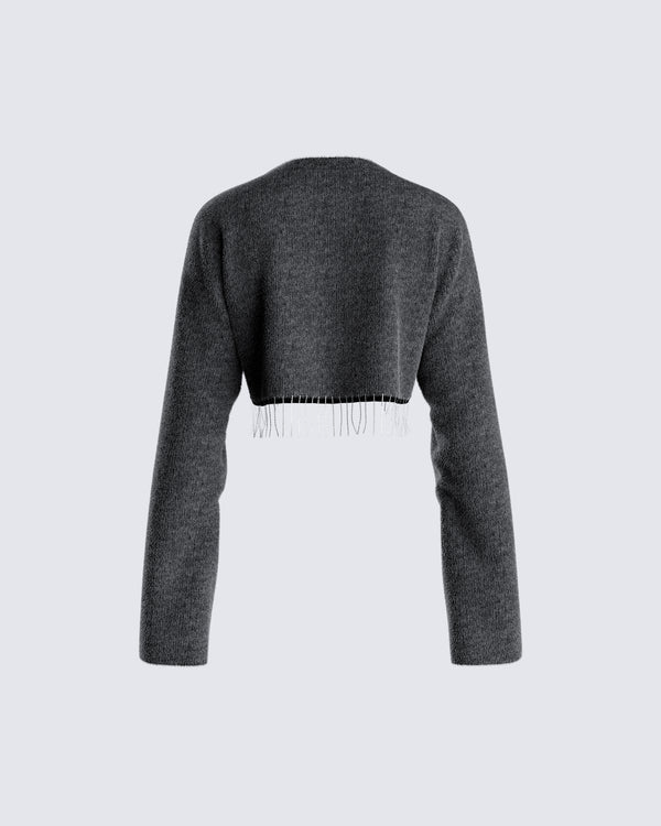 Finesse Josephine Grey Crystal Sweater Top