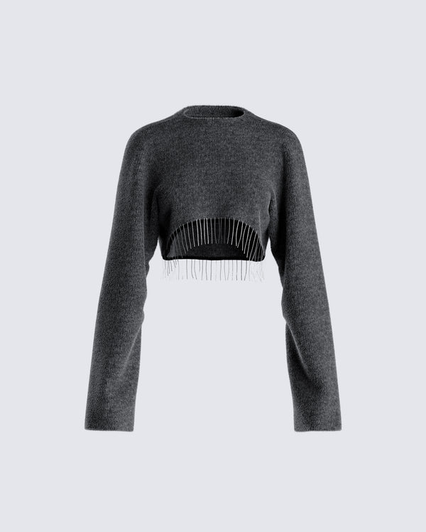 finesse Josephine Grey Crystal Sweater Top