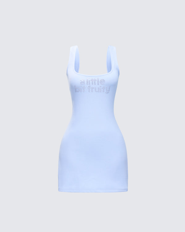 finesse Jovie Blue Embellished Slogan Mini Dress