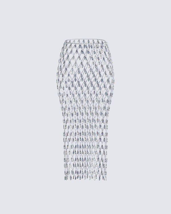 Finesse Jovita Silver Rhinestone Chain Midi Skirt