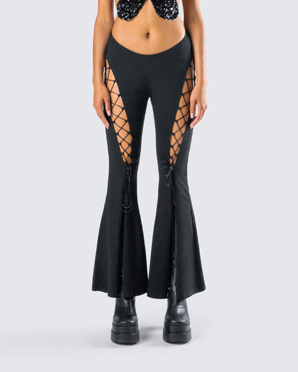 Finesse Juan Black Lace Up Flare Pant