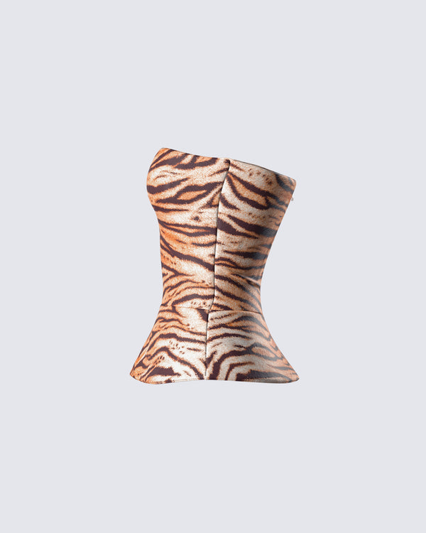 Finesse Juliana Brown Tiger Print Top