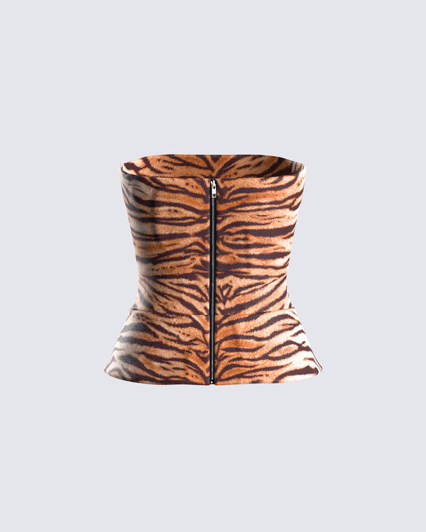 Finesse Juliana Brown Tiger Print Top