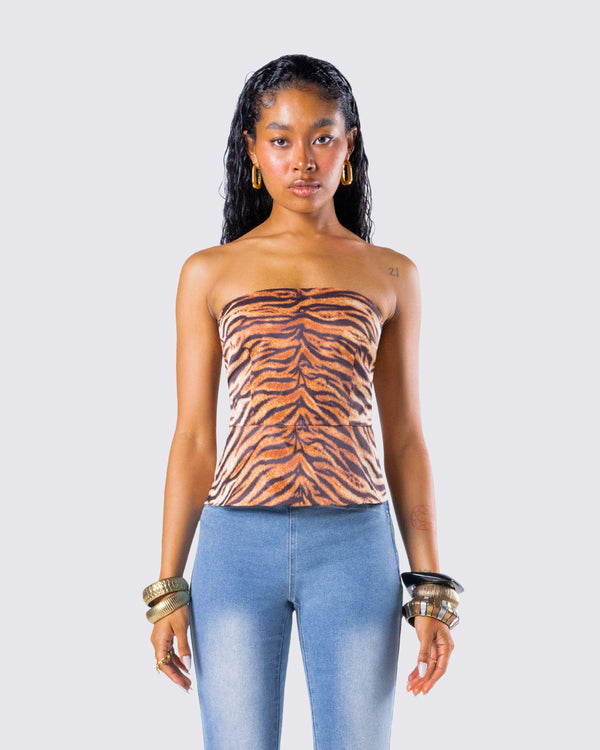Finesse Juliana Brown Tiger Print Top