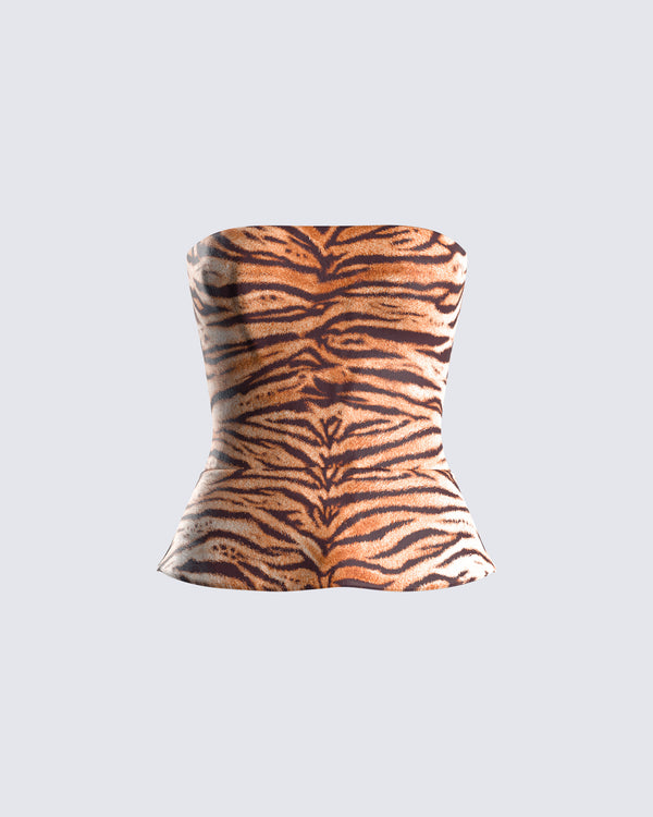finesse Juliana Brown Tiger Print Top