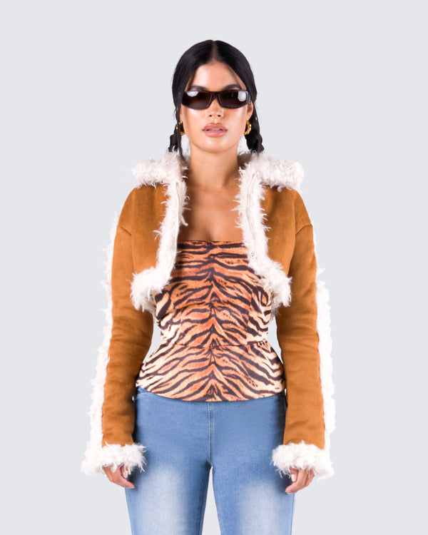 Finesse Juliana Tan Faux Shearling Jacket