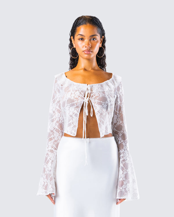 Finesse Juliet White Lace Ruffle Top