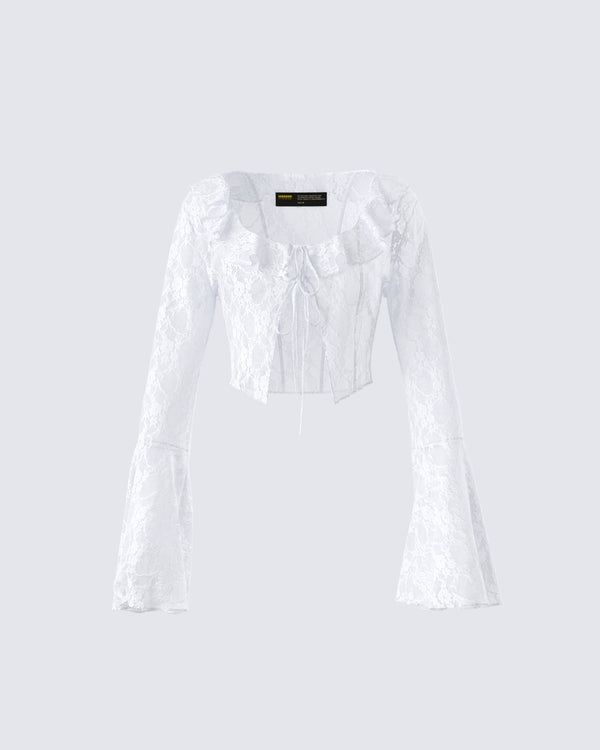 finesse Juliet White Lace Ruffle Top