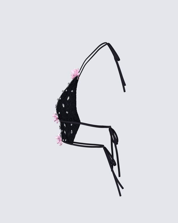 Finesse Julissa Black Hand Beaded Rhinestone Top