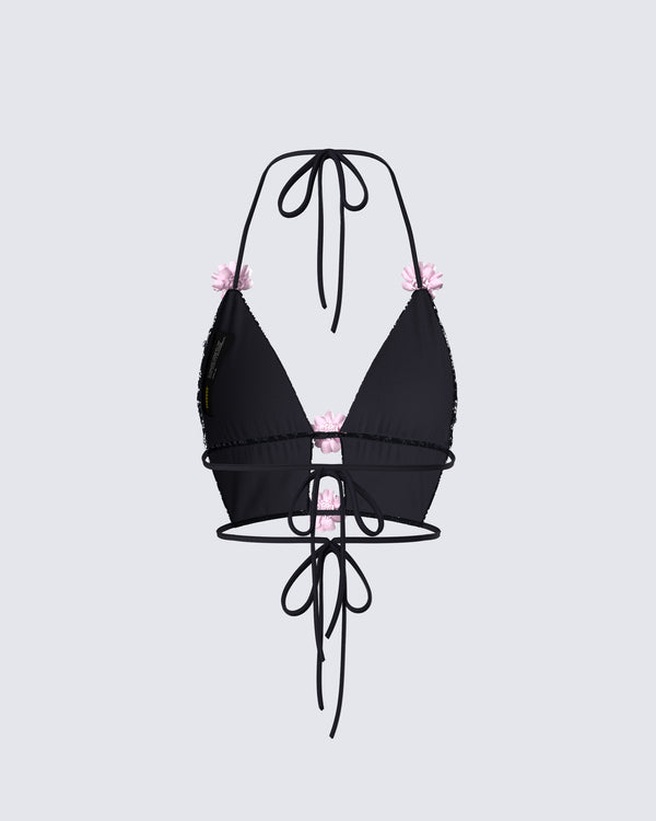 Finesse Julissa Black Hand Beaded Rhinestone Top