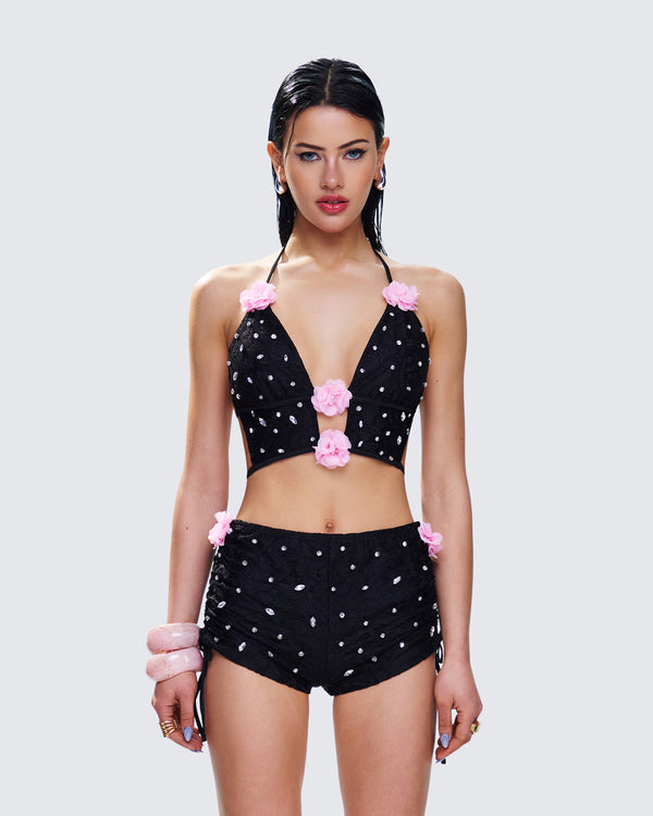 Finesse Julissa Black Hand Beaded Rhinestone Top