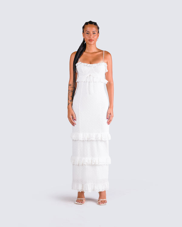 Finesse Juniper White Eyelet Maxi Dress