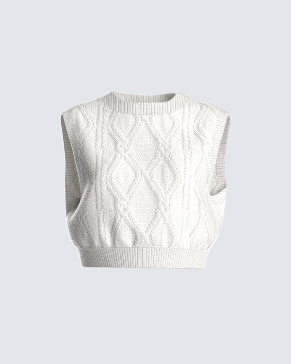 finesse Juno Ivory Cable Knit Sweater Vest