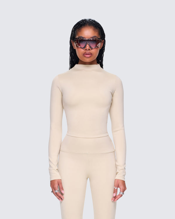 Finesse Jyn Khaki Jersey Long Sleeve Top