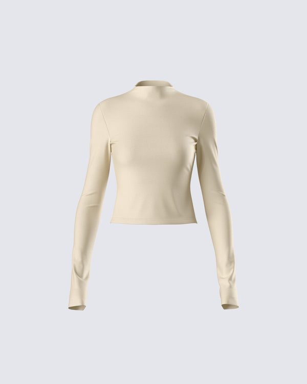 finesse Jyn Khaki Jersey Long Sleeve Top